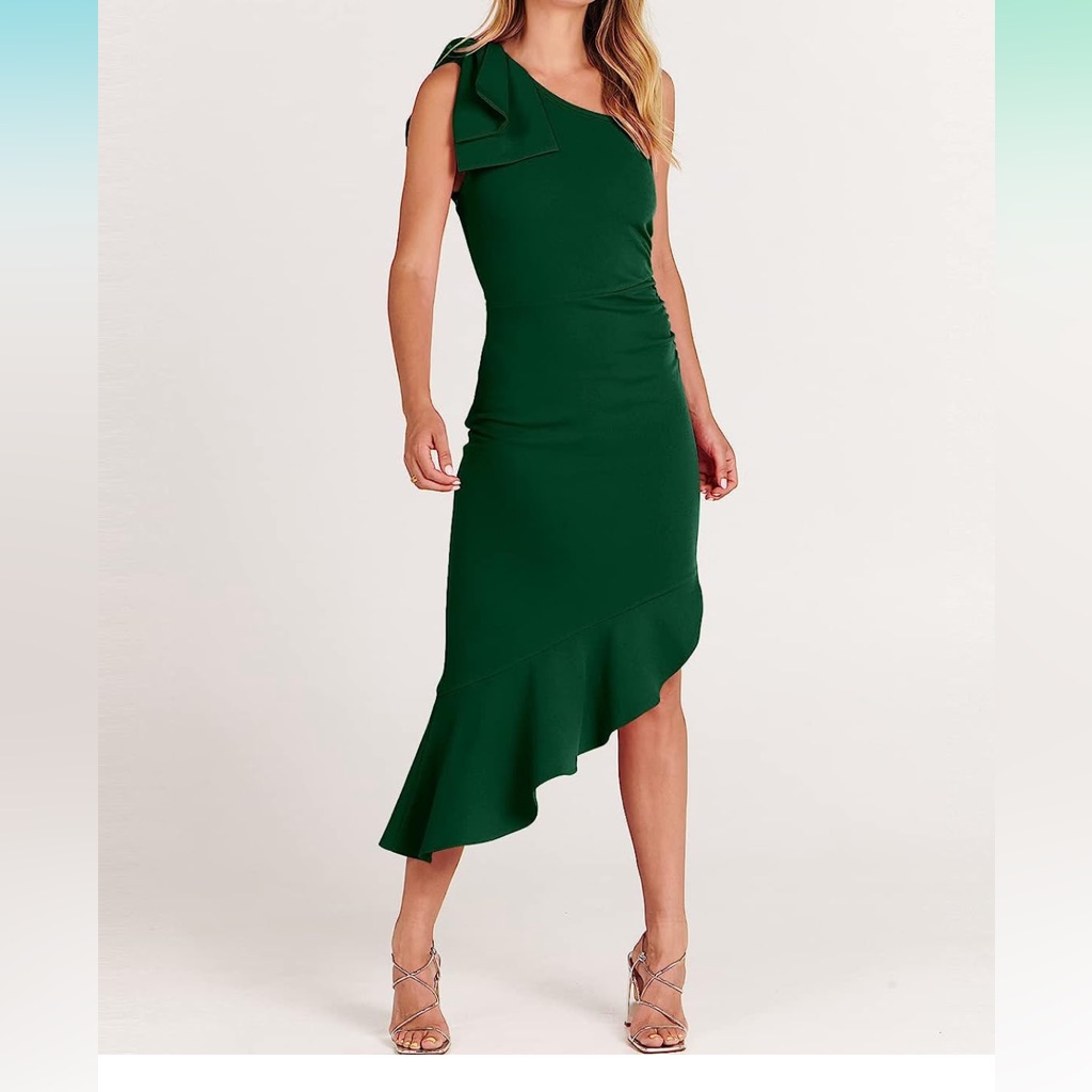 One Shoulder Formal Midi Dress